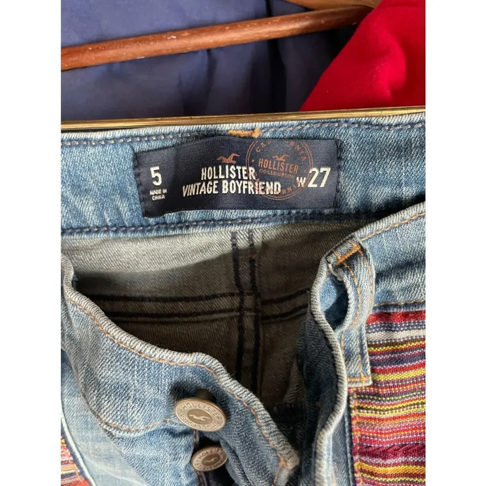 Hollister vintage boyfriend rainbow embrroidered distressed crop jeans 27
